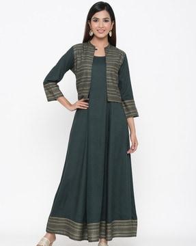 a-line dress with ethnic jacket