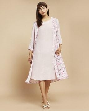 a-line dress with floral print shrug