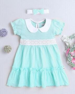 a-line dress with lace detail & short sleeves