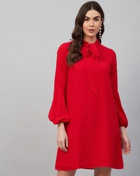 a-line dress with neck tie-up