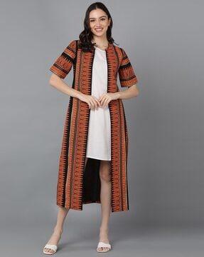 a-line dress with printed jacket