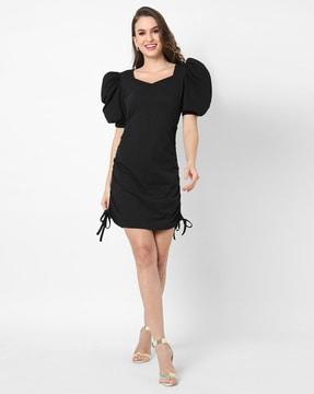 a-line dress with puff sleeves