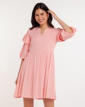 a-line dress with puff sleeves