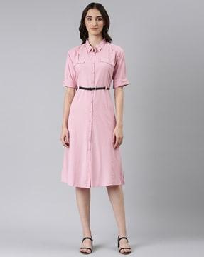 a-line dress with roll-up sleeves