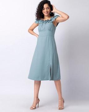 a-line dress with ruffle accent