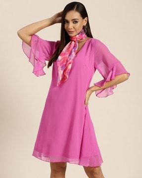 a-line dress with ruffled sleeves