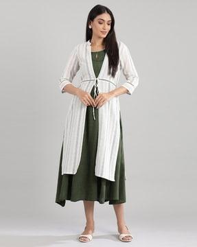 a-line dress with striped jacket