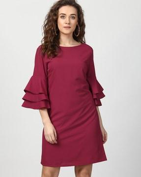 a-line dress with tiered bell sleeves