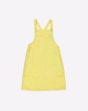 a-line dungaree dress with patch pockets
