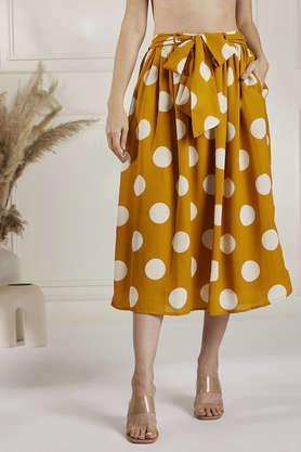 a line fit calf length crepe women's casual wear skirt - yellow