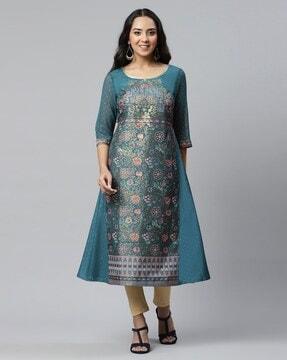 a-line floral print kurta