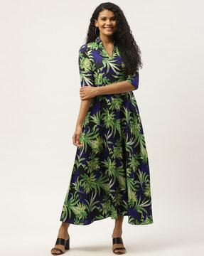 a-line floral print maxi shirt dress