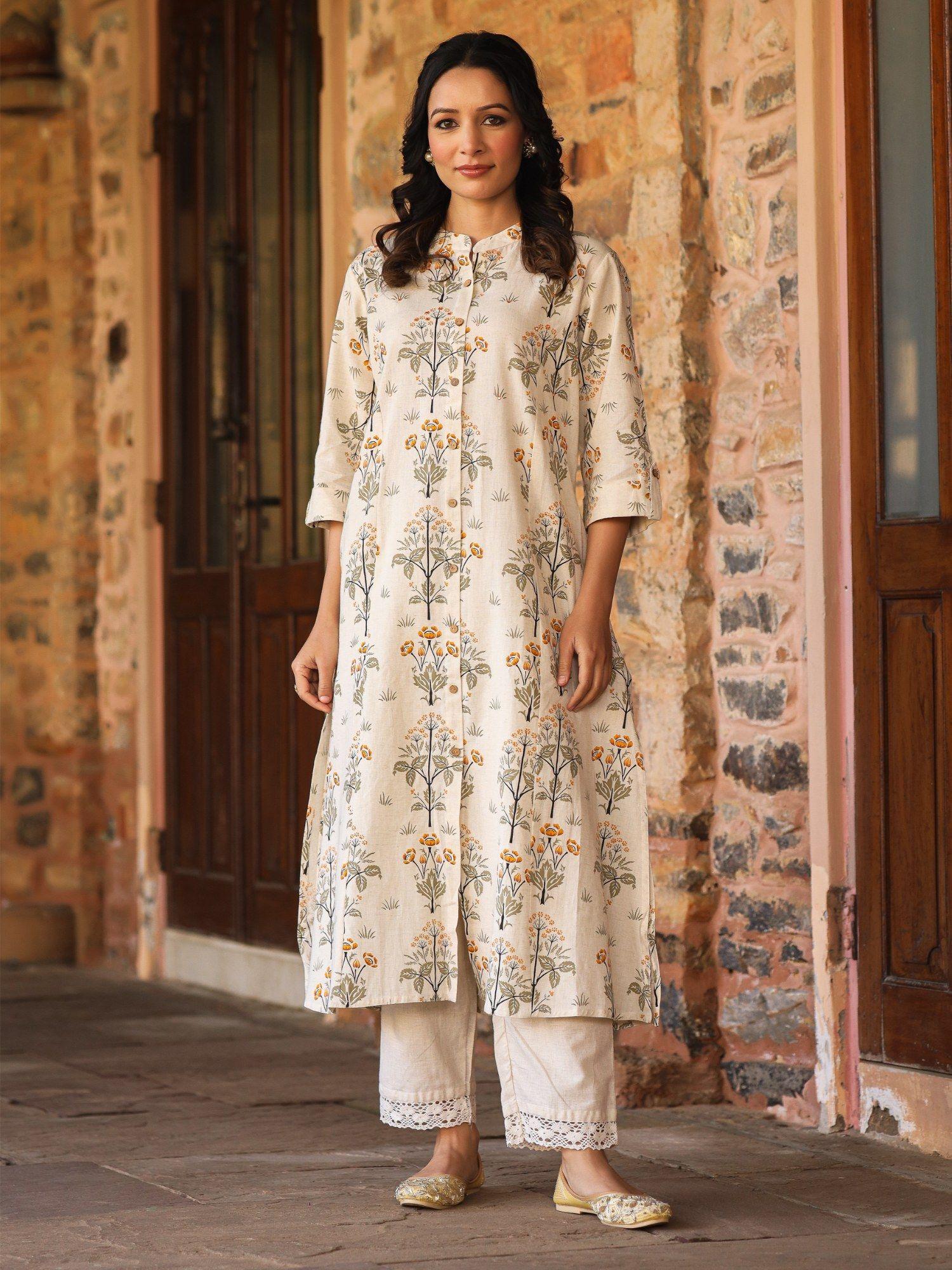 a-line kurta princess cut on flaked and embroidery with mirror work orange
