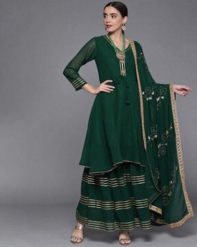 a-line kurta set with embellished dupatta