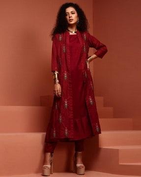 a-line kurta set with embroidered jacket