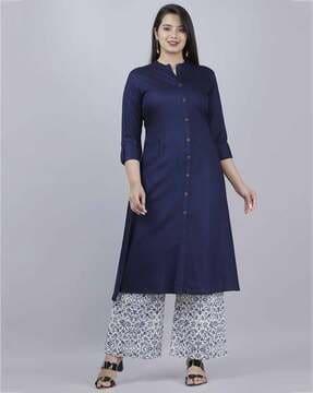 a-line kurta set with mandarin collar