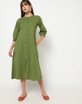 a-line kurta with button-down placket