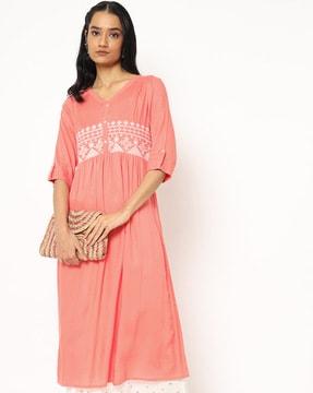 a-line kurta with embroidered yoke