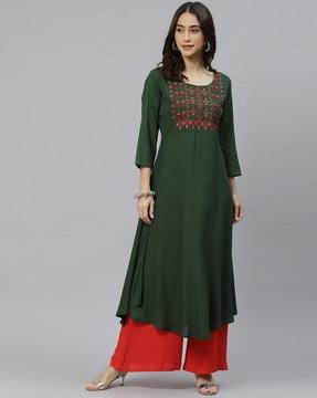 a-line kurta with embroidery