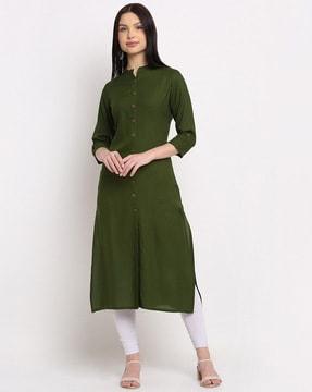 a-line kurta with mandarin collar