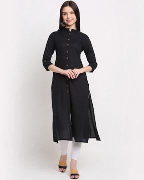 a-line kurta with mandarin collar