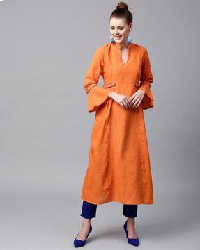 a-line kurta with mandarin collar