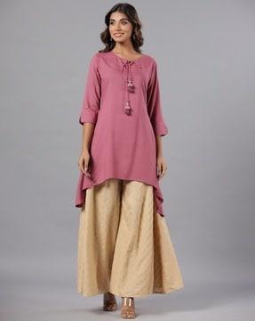 a-line kurta with neck tie-up