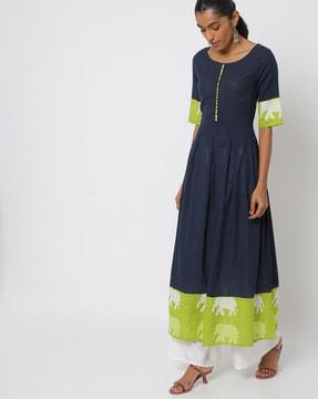 a-line kurta with printed hemline