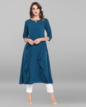 a-line kurta with ruffle panels