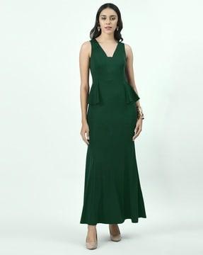 a-line maxi dress with ruffled overlay