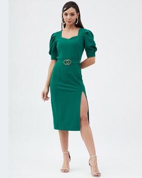 a-line midi dress with belt