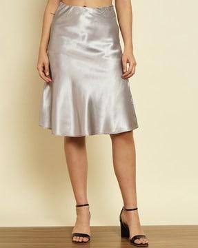 a-line midi satin skirt