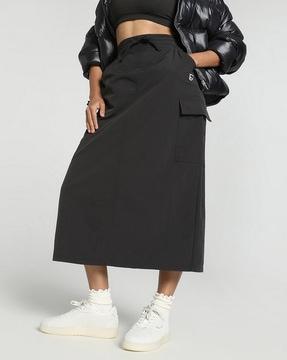 a-line midi skirt with flap pockets