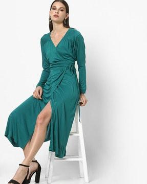 a-line midi wrap dress