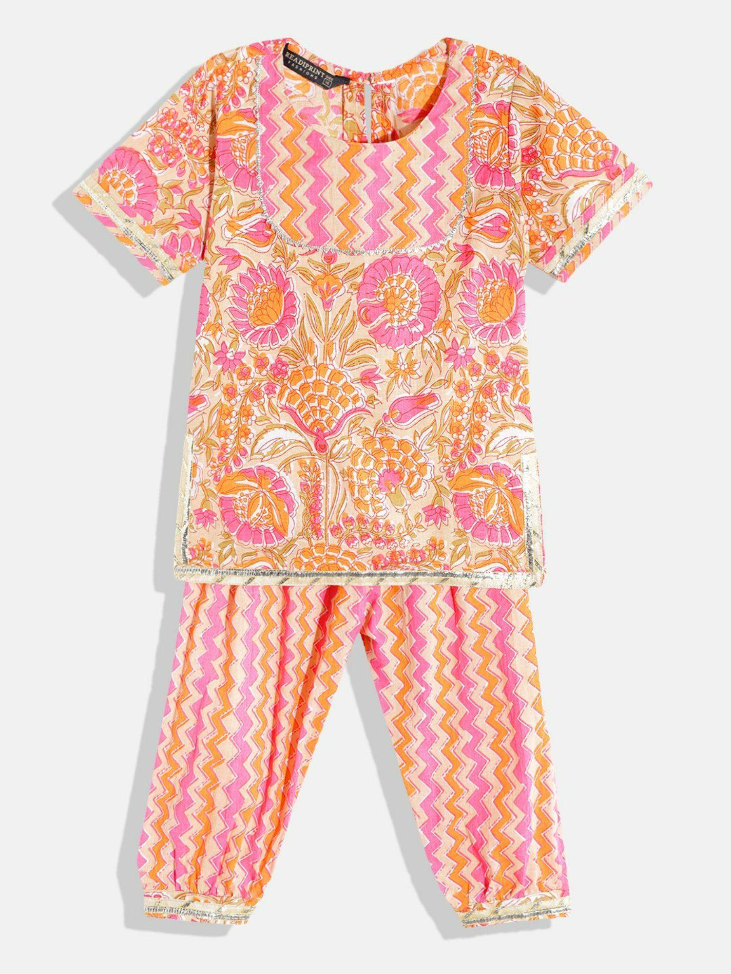 a line multi cotton kurta with pyjama (set of 2)