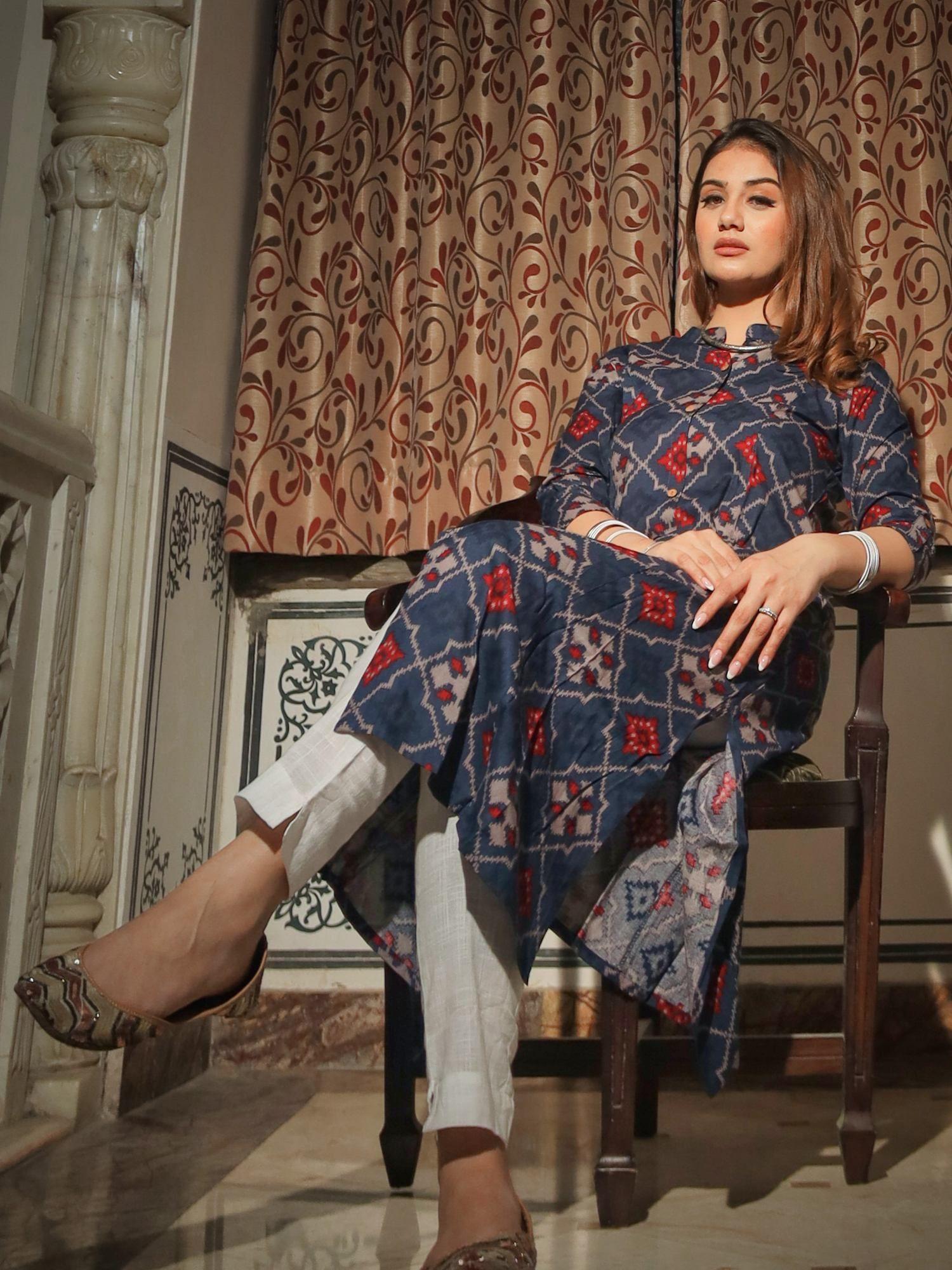 a-line printed rayon kurta