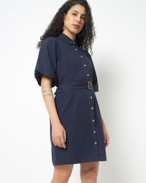 a-line shirt dress with waist belt