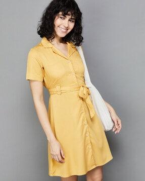 a-line shirt dress with waist tie-up