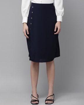 a-line skirt with mock buttons