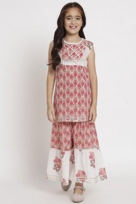 a line style cotton fabric and kurti and sharara - peach