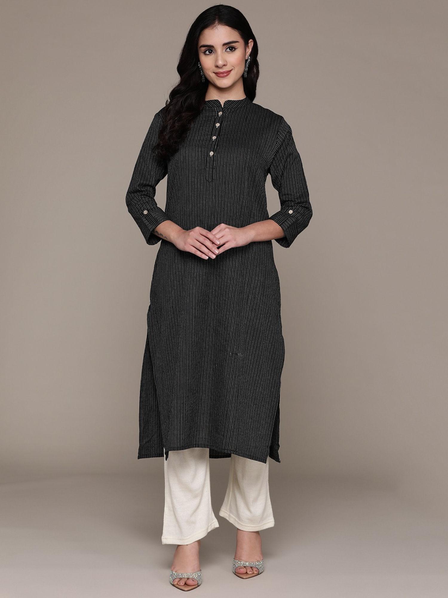 a line style cotton fabric black kurta