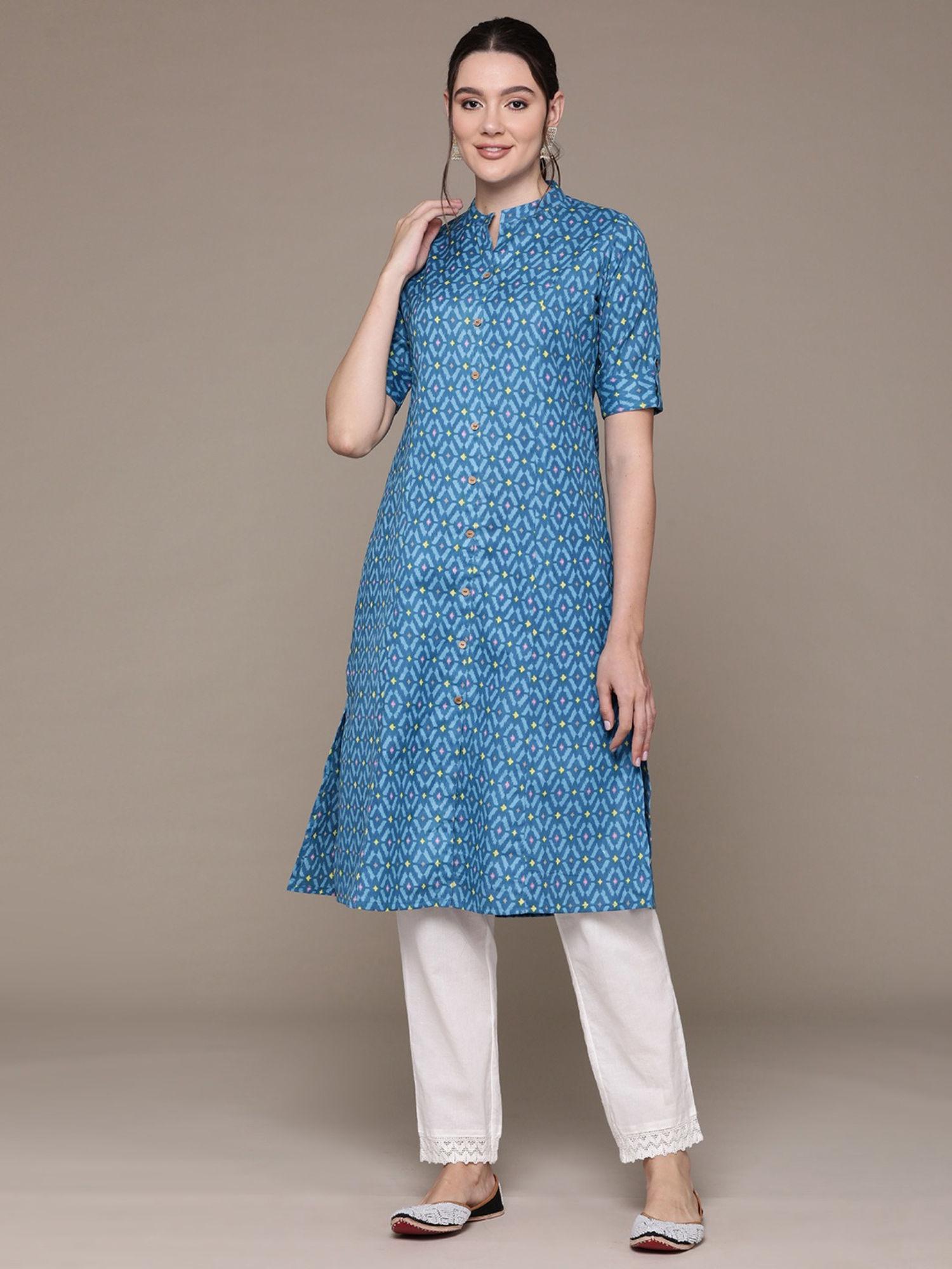 a line style cotton fabric blue color kurta