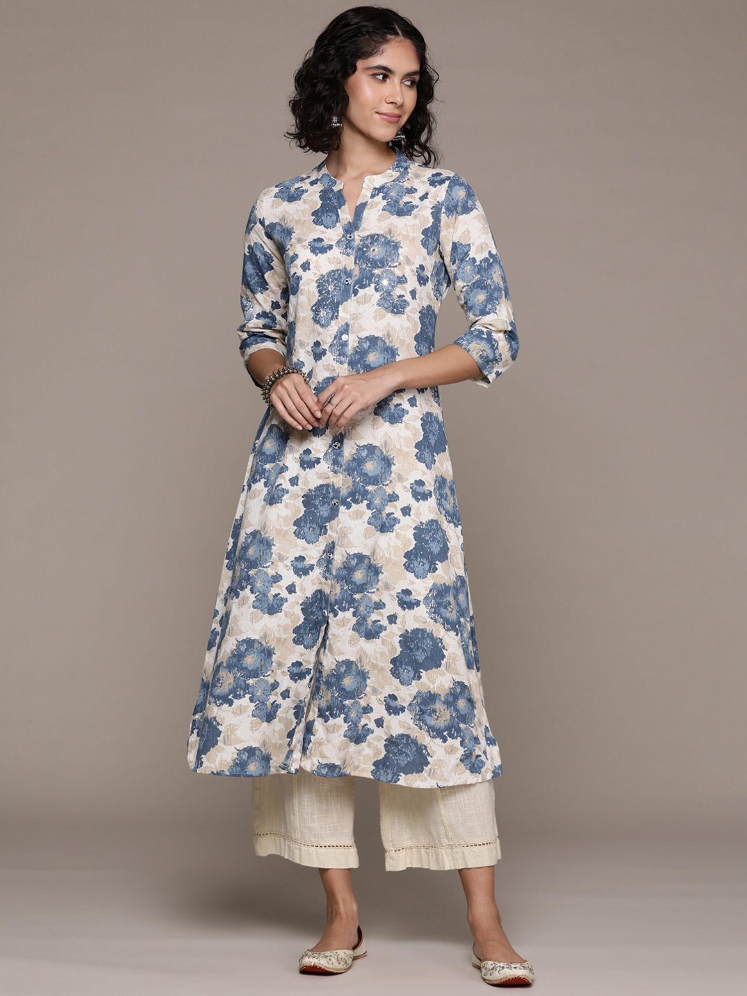 a line style cotton fabric blue kurta