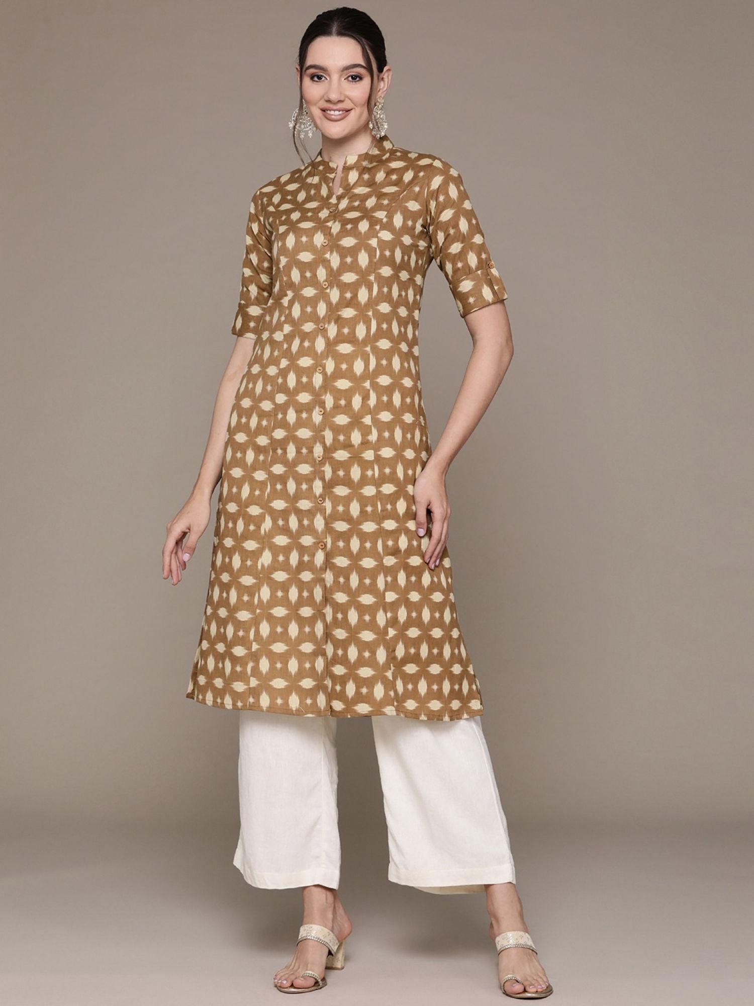 a line style cotton fabric brown color kurta