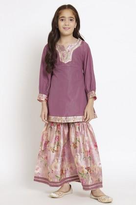 a line style cotton fabric kurti and sharara - mauve