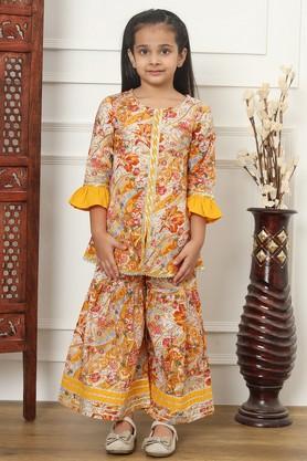 a-line style cotton fabric kurti and sharara - mustard