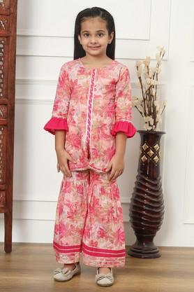 a-line style cotton fabric kurti and sharara - pink