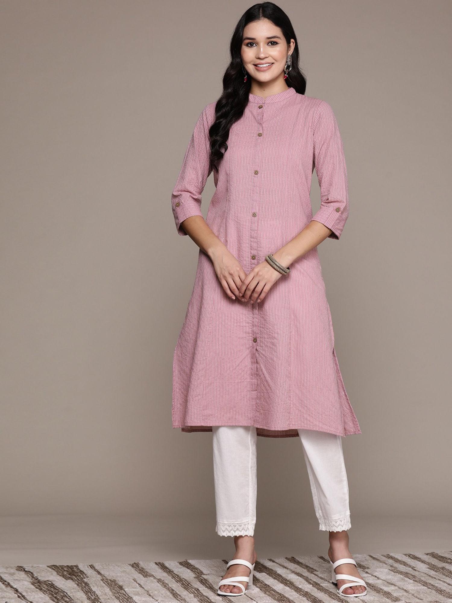 a line style cotton fabric mauve color kurta