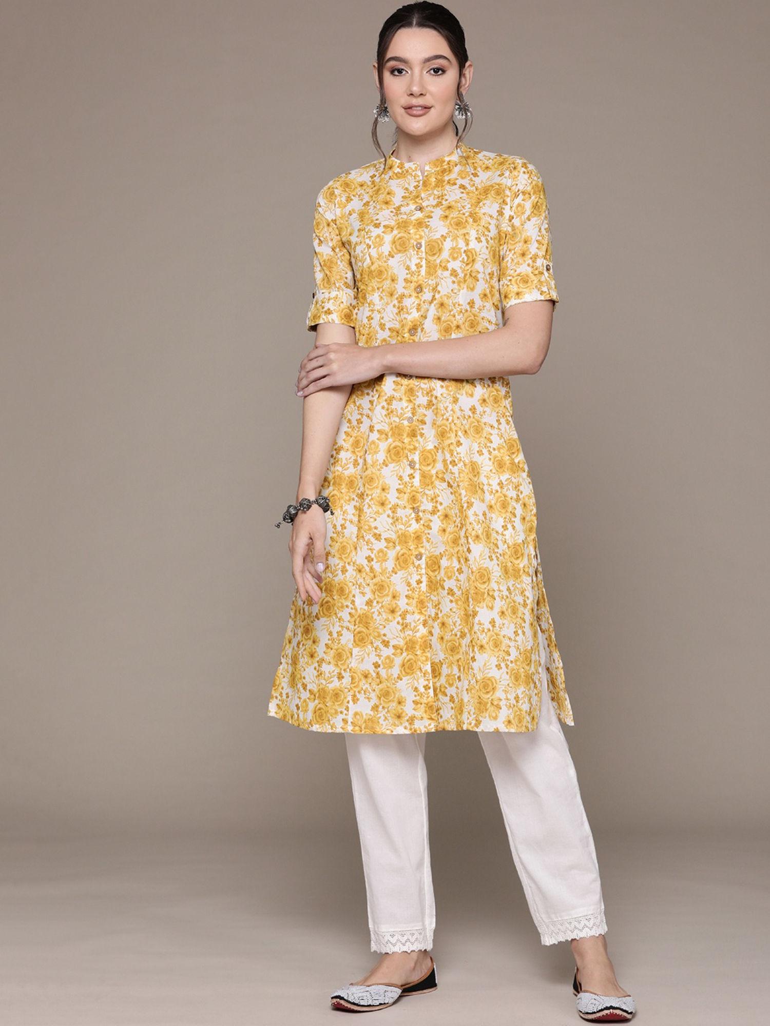 a line style cotton fabric mustard color kurta