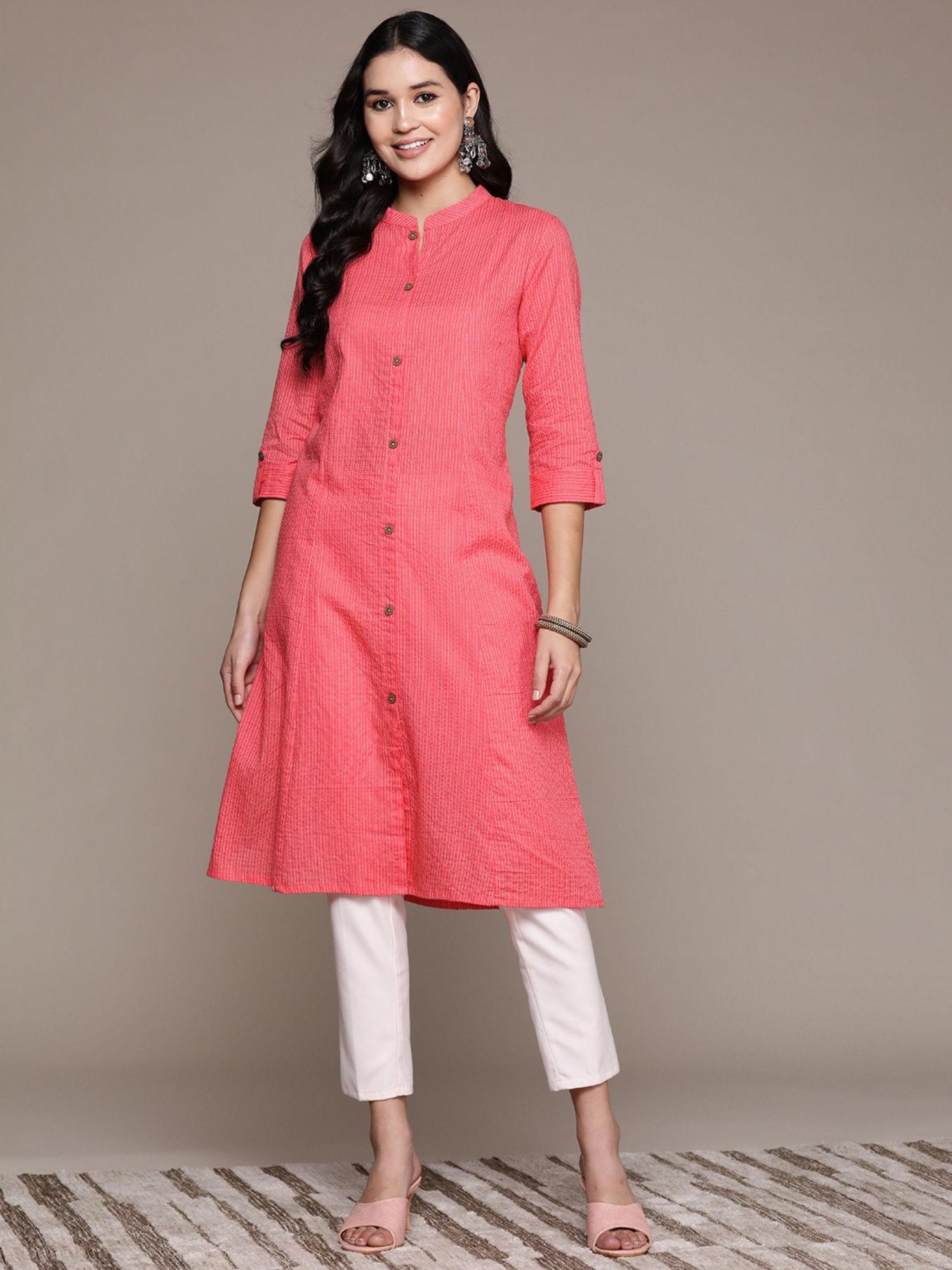 a line style cotton fabric pink color kurta